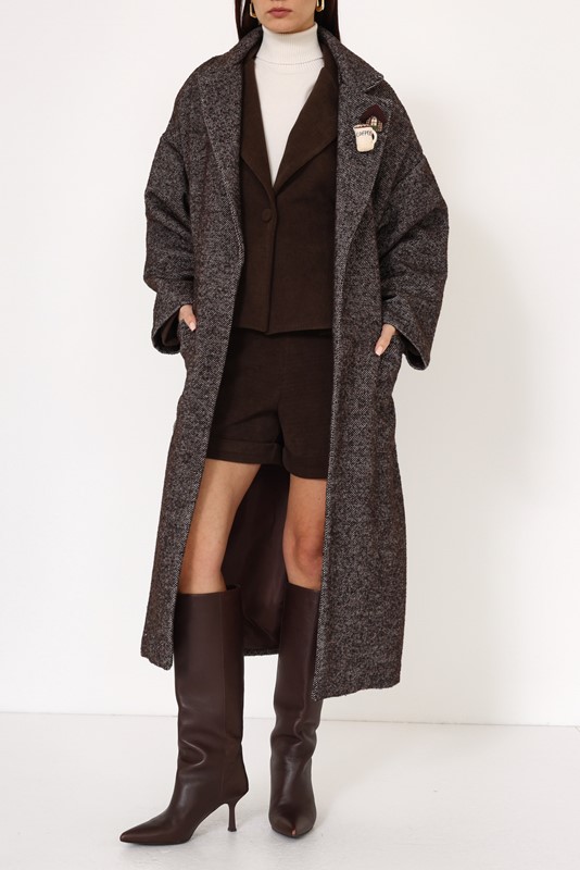 PHILIA LOFT Cappotto spigato mod. vestaglia con spille