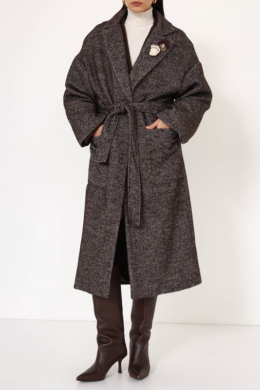 PHILIA LOFT Cappotto spigato mod. vestaglia con spille