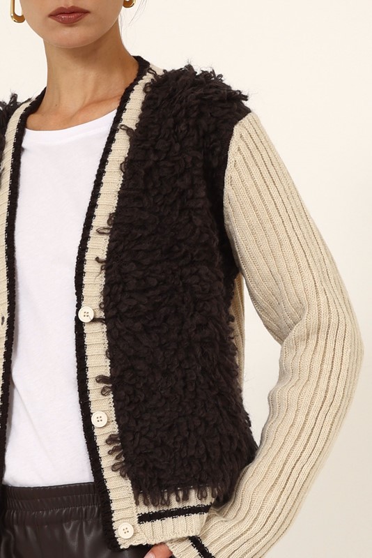 2D44232743B6659A77D9B52019DD82BE_ PHILIA LOFT Cardigan con frange in contrasto