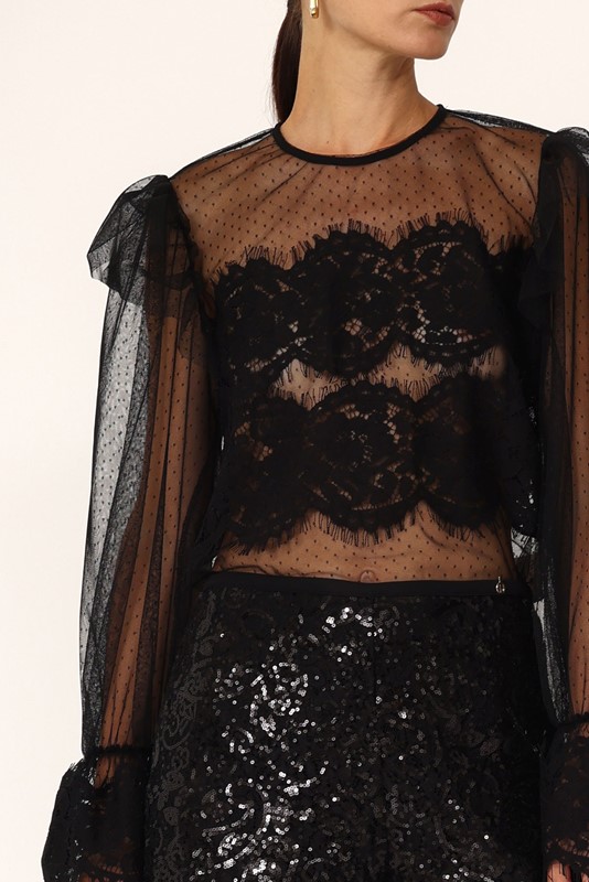 PHILIA LOFT Blusa in tulle con inserto in pizzo