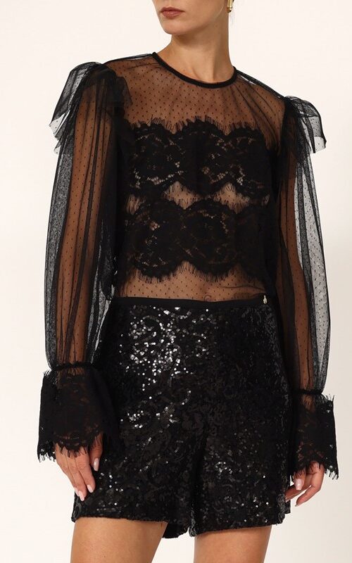 CC4391539FA572C96C6ECEC3B45AEA0E_ PHILIA LOFT Blusa in tulle con inserto in pizzo