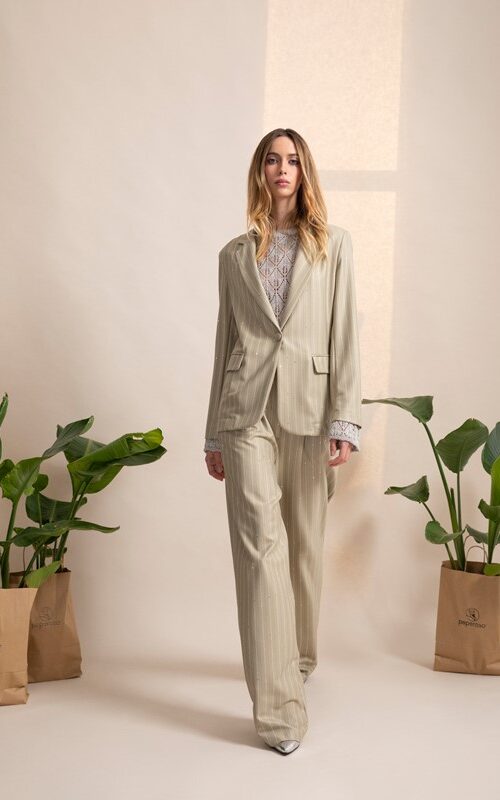 2653DE29B6BA974FDDF1A0550F349521_ PEPE ROSA Giacca monopetto gessata con micro paillettes