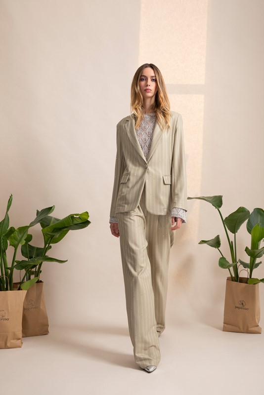 2653DE29B6BA974FDDF1A0550F349521_ PEPE ROSA Giacca monopetto gessata con micro paillettes