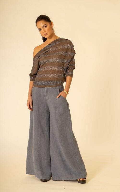 SISTE'S Maglia a righe glitter con  scollatura asimmetrica