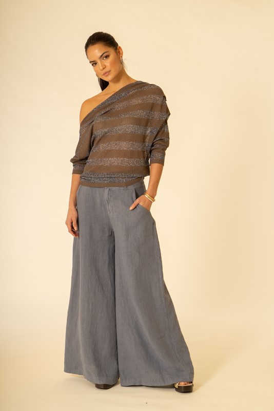 SISTE'S Maglia a righe glitter con  scollatura asimmetrica