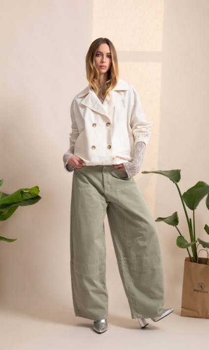 PEPE ROSA Trench corto doppio petto con elastico in vita