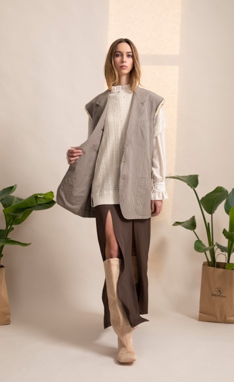 3E3068910963E84CE0C6E68396D4BF24_ PEPE ROSA Gilet lungo over con ricamo dietro