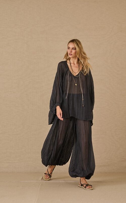 SOUVENIR Pantalone ampio semitrasparente con elastico sul fondo