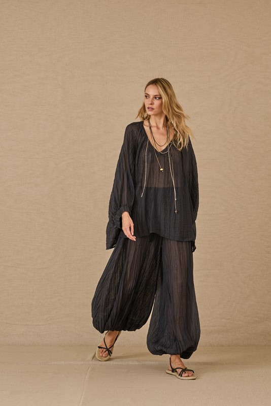 SOUVENIR Pantalone ampio semitrasparente con elastico sul fondo