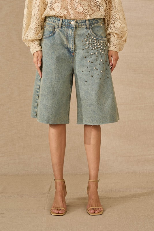 SOUVENIR Bermuda in jeans con strass