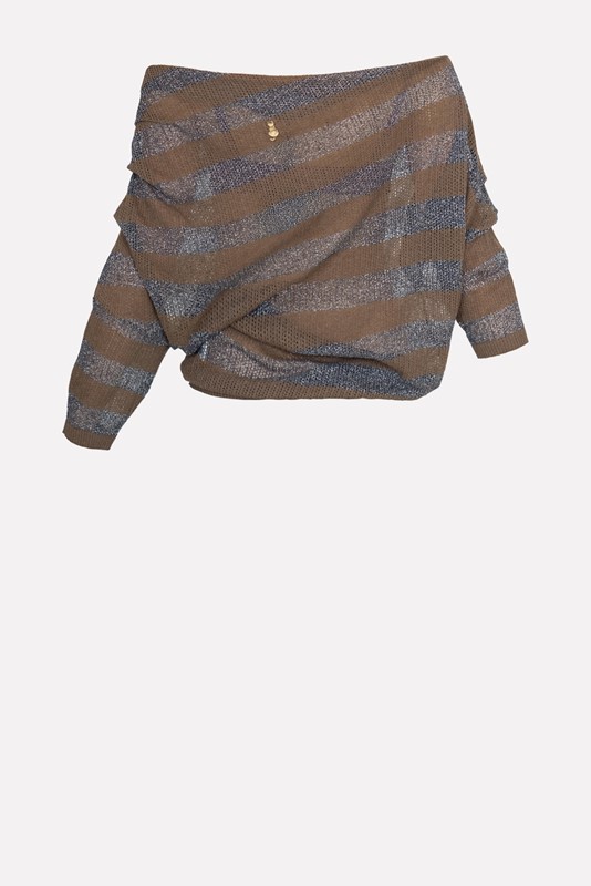 SISTE'S Maglia a righe glitter con  scollatura asimmetrica