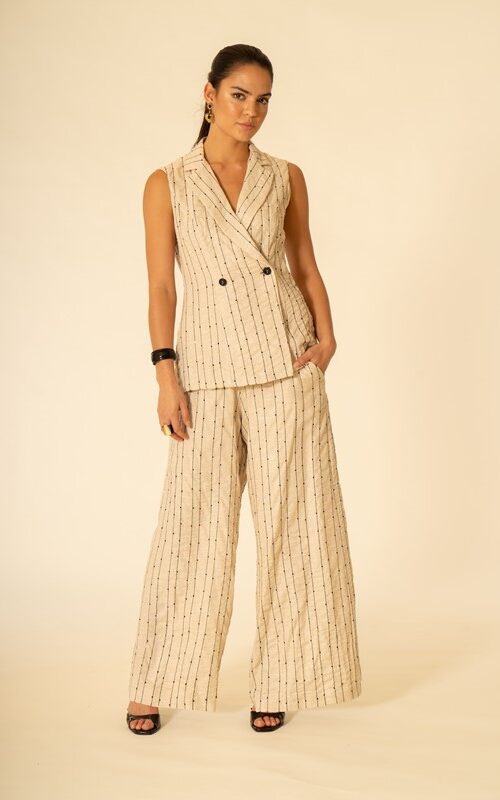 8296DD5008B9EB46C13E1E61354E0FC6_ SISTE'S Pantalone ampio con elastico dietro gessato micropaillettes