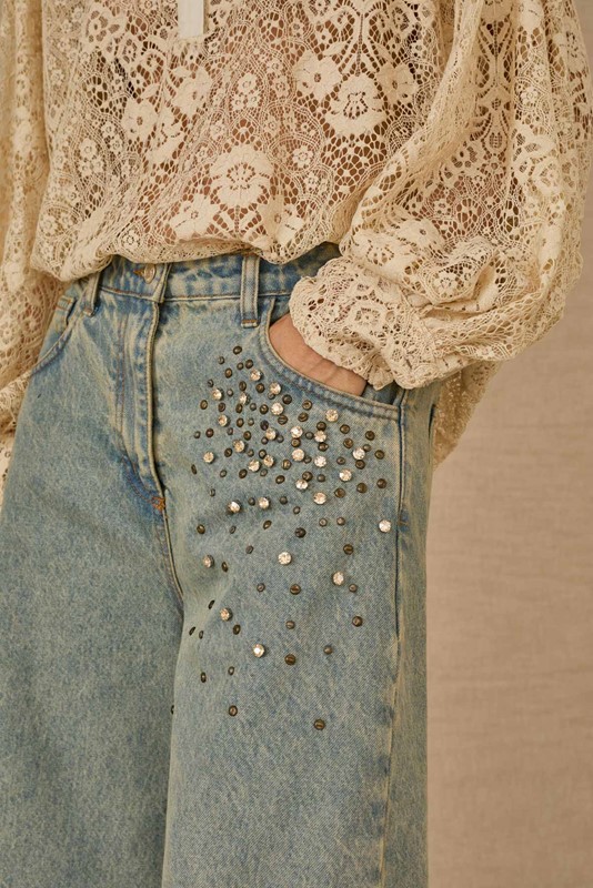 SOUVENIR Bermuda in jeans con strass