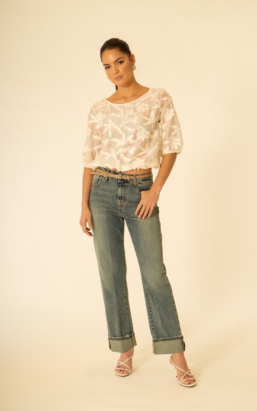 02224534EA56B46044AF56D479CE09CF_ SISTE'S Blusa scollo madonna manica 3-4 con elastico in vita