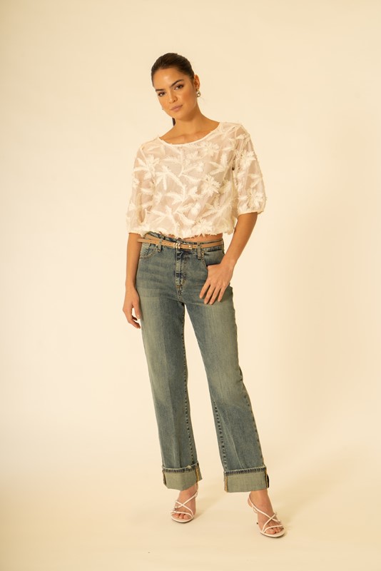 02224534EA56B46044AF56D479CE09CF_ SISTE'S Blusa scollo madonna manica 3-4 con elastico in vita