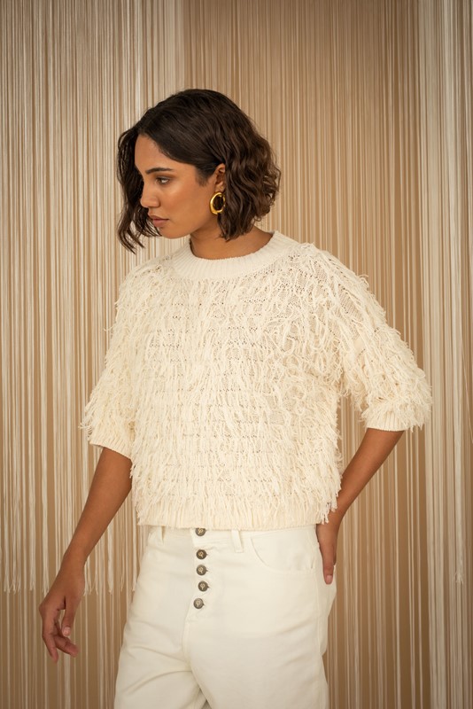 1F5AF5B75F03815376B3D62B6B5530A8_ PHILIA LOFT Maglia girocollo m/m con frange