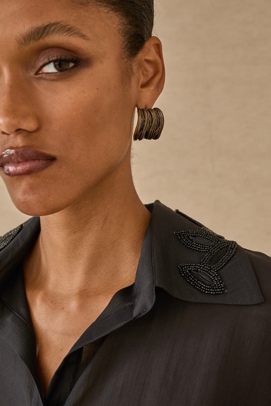 SOUVENIR Camicia tessuto in trasparenza con perline sul colletto