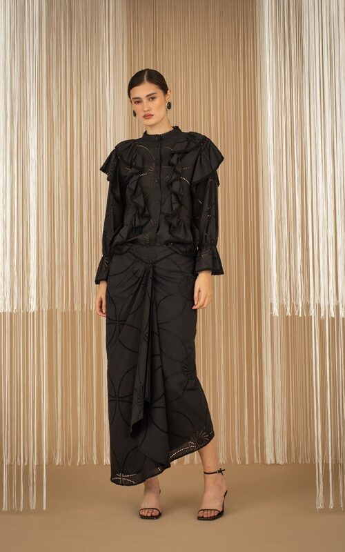 3B4B74D869D4D72626B806AB02B96BC4_ PHILIA LOFT Gonna lunga in sangallo con arricciatura sul davanti