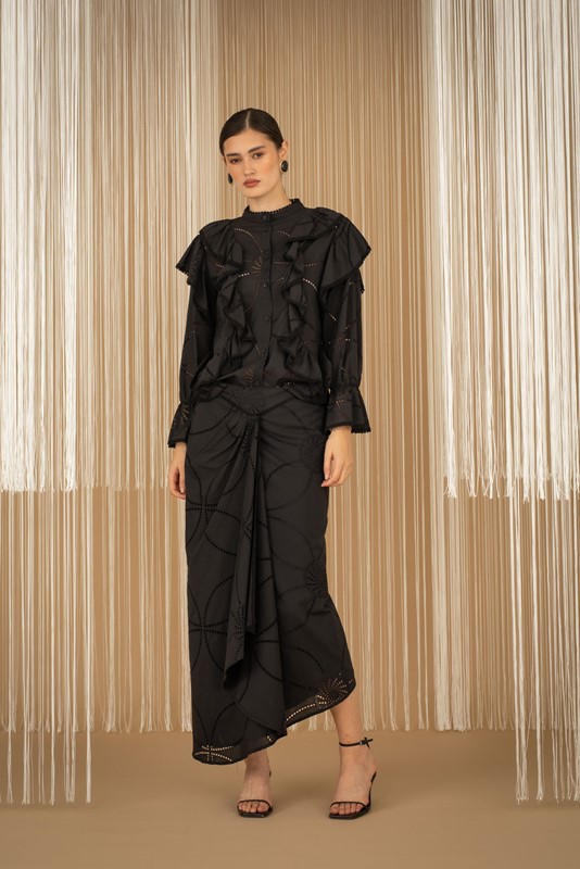 3B4B74D869D4D72626B806AB02B96BC4_ PHILIA LOFT Gonna lunga in sangallo con arricciatura sul davanti