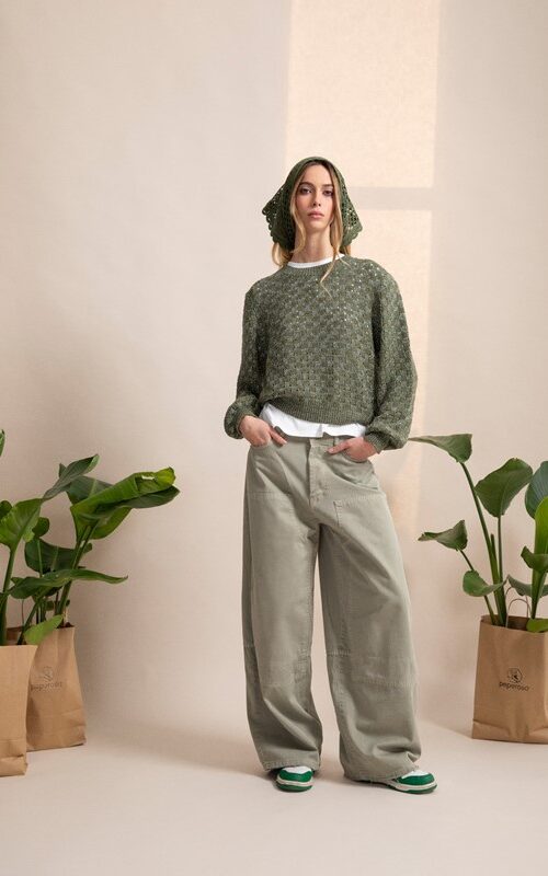 402C0FFCA1D769D369174971DC64DDE5_ PEPE ROSA Maglia manica balloon traforata laminata