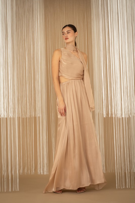 5787ACE6C284F8DF729B20078A7E4974_ PHILIA LOFT Abito lungo con bustino e apertura laterale