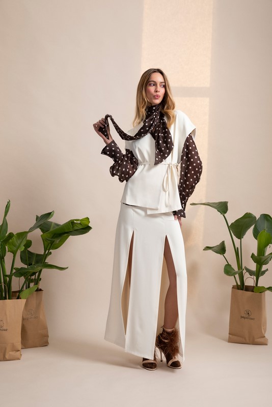 64F9CF65A73B94C9FCA83E8A71F8629E_ PEPE ROSA Camicia a pois scollo a v con fiocco