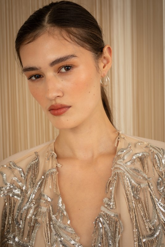 PHILIA LOFT Blusa over a v con ricamo in paillettes