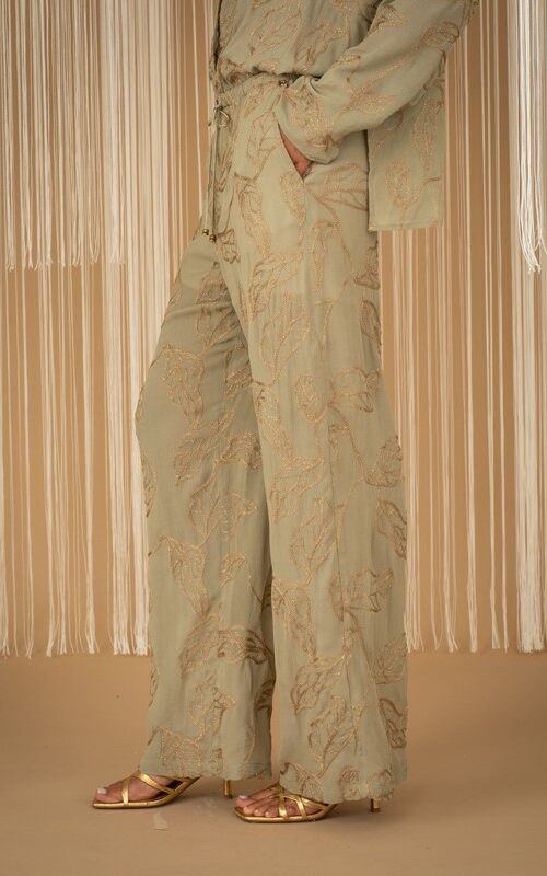 PHILIA LOFT Pantalone gamba dritta con ricamo in trasparenza