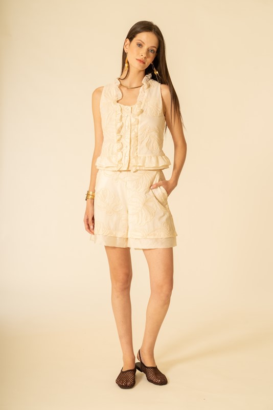 SISTE'S Gilet con rouches ricamo foglia