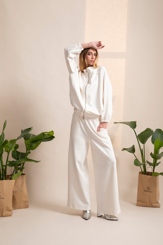 PEPE ROSA Pantalone in felpa a palazzo con tasche davanti