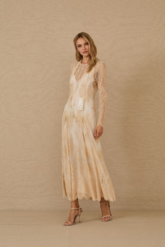 SOUVENIR Abito lungo ricamato in trasparenza