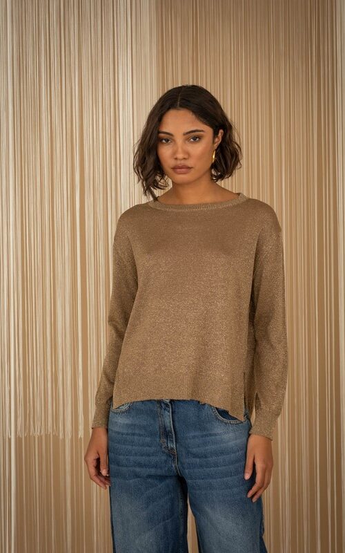 PHILIA LOFT Maglia girocollo lurex con spacchetti laterali