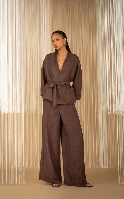 PHILIA LOFT Pantalone ampio jacquard in tinta