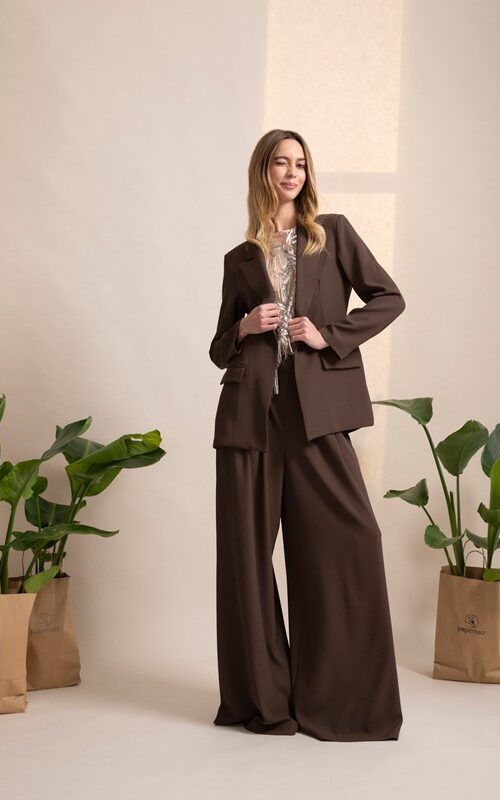 PEPE ROSA Pantalone ampio con pinces e cintura