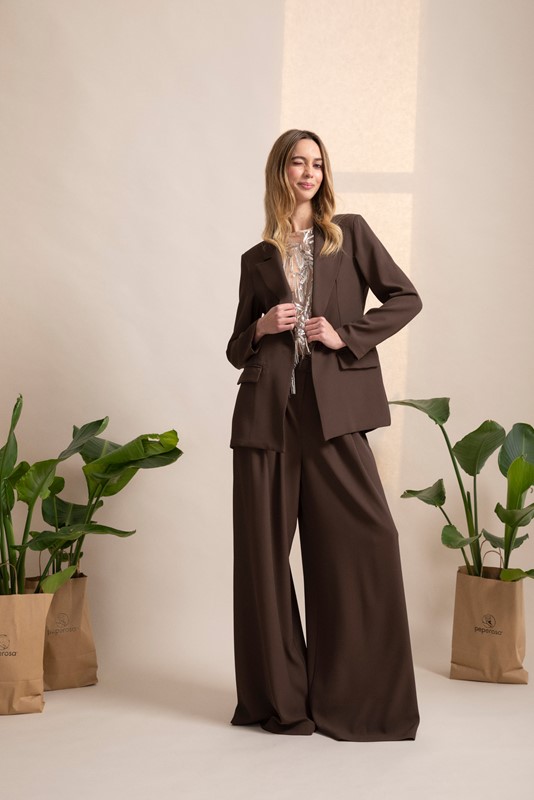 PEPE ROSA Pantalone ampio con pinces e cintura