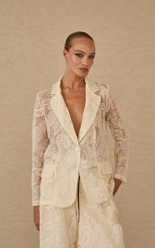 SOUVENIR Giacca monopetto ricamo in trasparenza