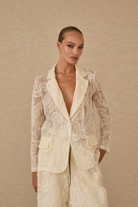 SOUVENIR Giacca monopetto ricamo in trasparenza