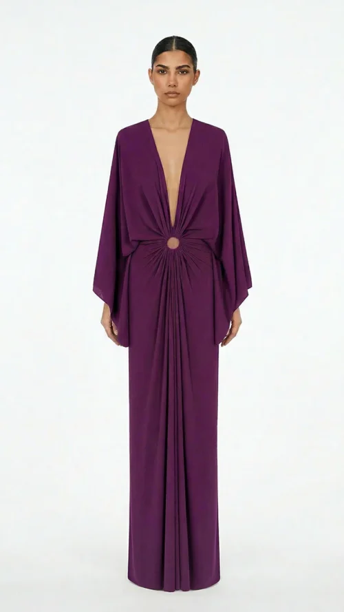ALMA SANCHEZ Abito lungo con manica kimono e scollo profondo