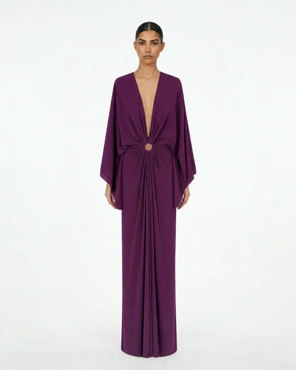 ALMA SANCHEZ Abito lungo con manica kimono e scollo profondo