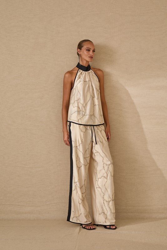 SOUVENIR Pantalone ampio con riga laterale a contrasto e perline