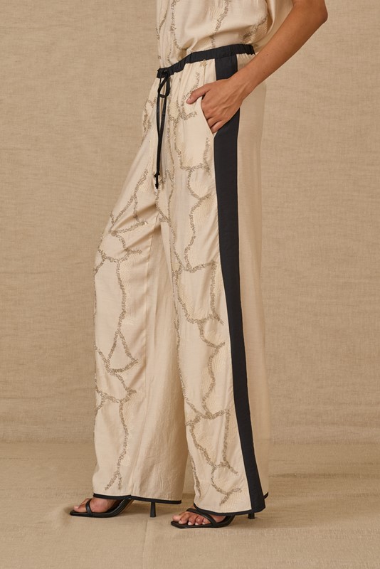 SOUVENIR Pantalone ampio con riga laterale a contrasto e perline