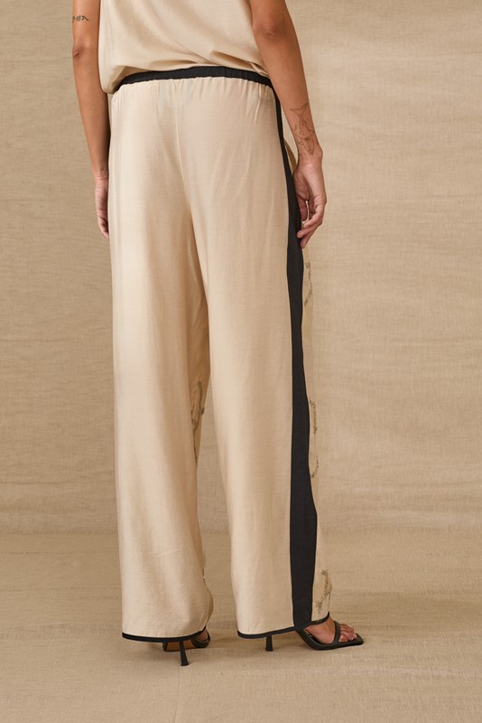 SOUVENIR Pantalone ampio con riga laterale a contrasto e perline