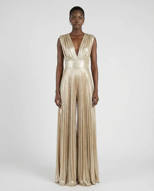 ALMA SANCHEZ Tuta con scollo v e pantalone ampio