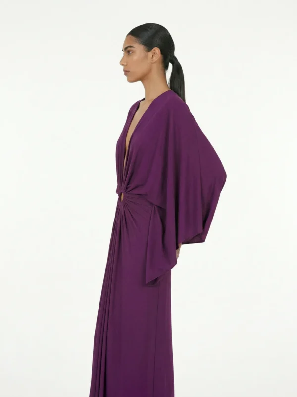 ALMA SANCHEZ Abito lungo con manica kimono e scollo profondo