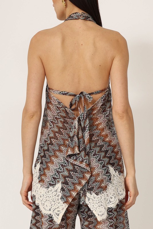 PHILIA LOFT Top scollo americana in fantasia con inserti in pizzo