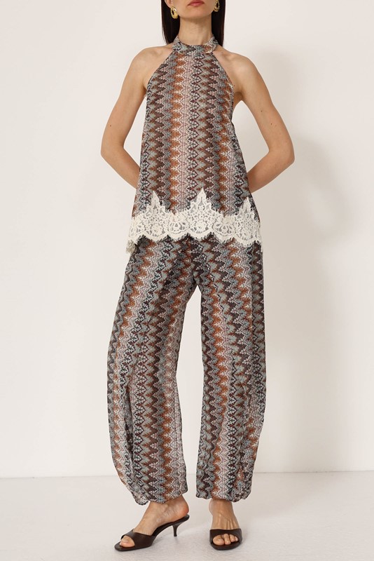 PHILIA LOFT Top scollo americana in fantasia con inserti in pizzo