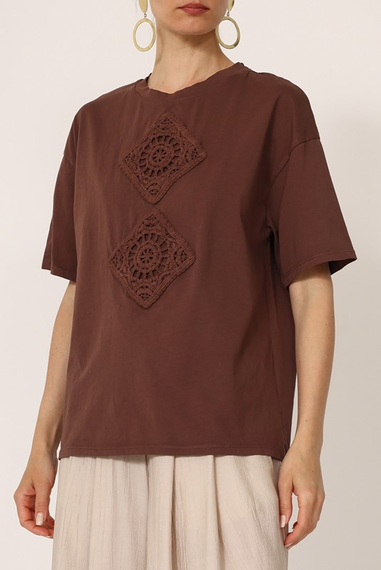 PHILIA LOFT T-shirt girocollo con inserto ricamo