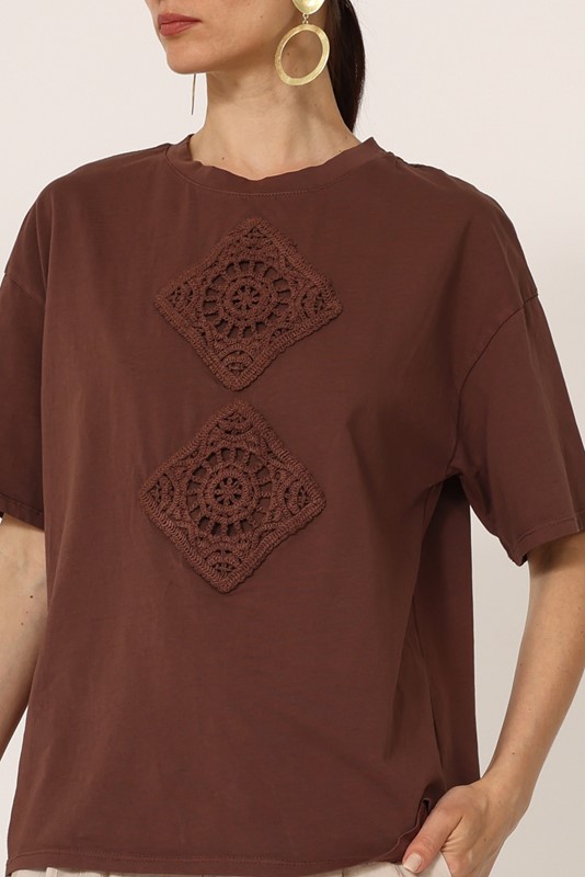 PHILIA LOFT T-shirt girocollo con inserto ricamo