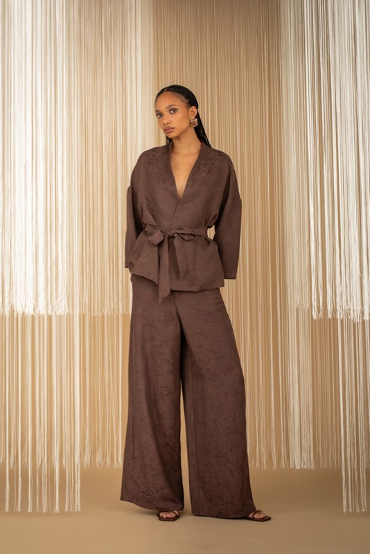 PHILIA LOFT Kimono con cintura jacquard in tinta