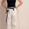 PEPE ROSA Pantalone ampio con pinces  risvolto e cintura